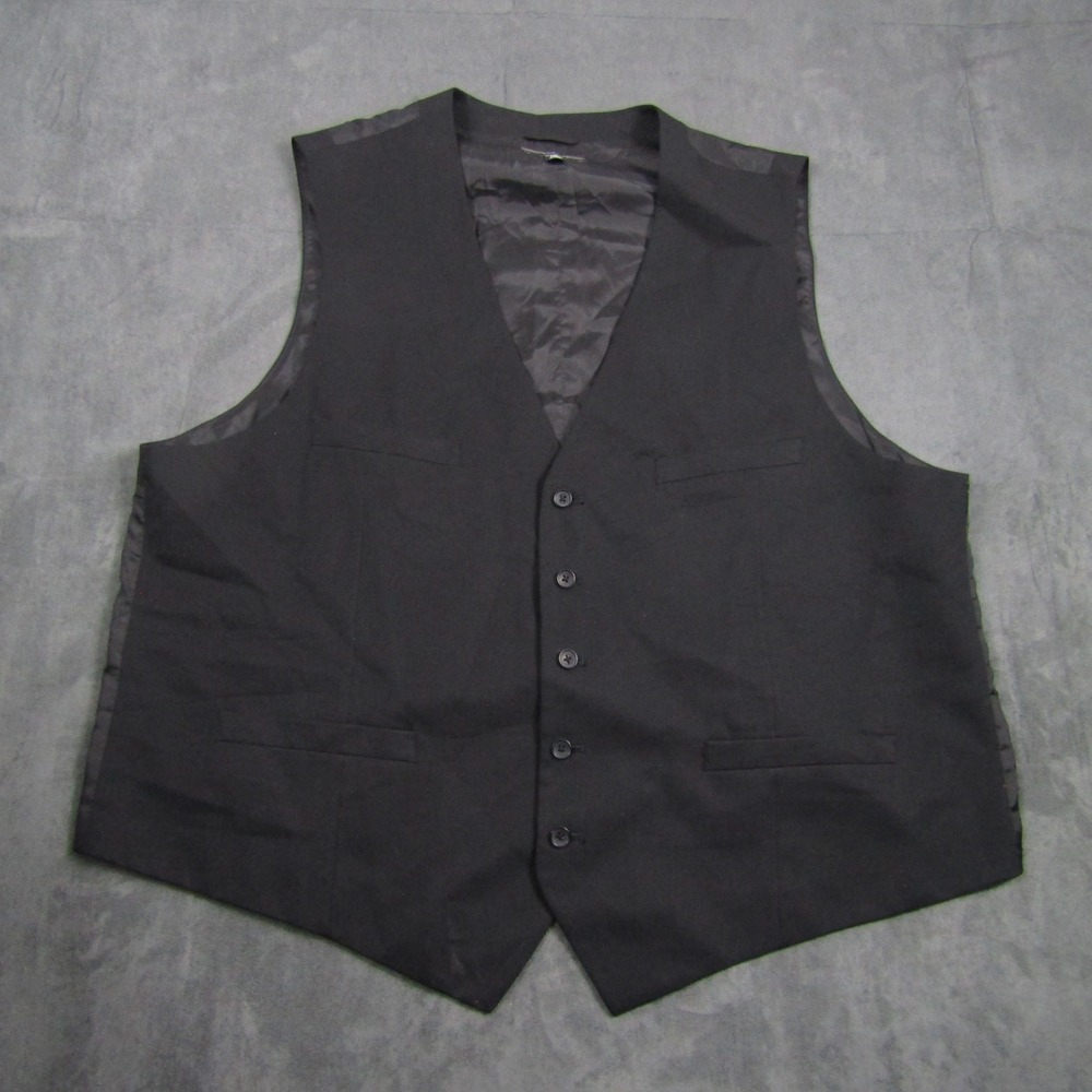 Alfani Suit Vest Mens 2XB Black Herringbone Formal Waistcoat Adjustable Back